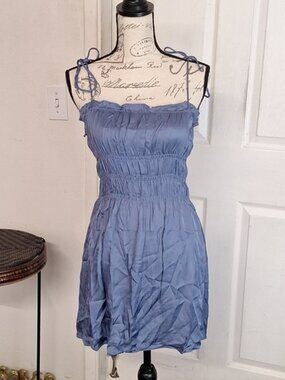 Olivaceous blue satin like mini dress Women Small New